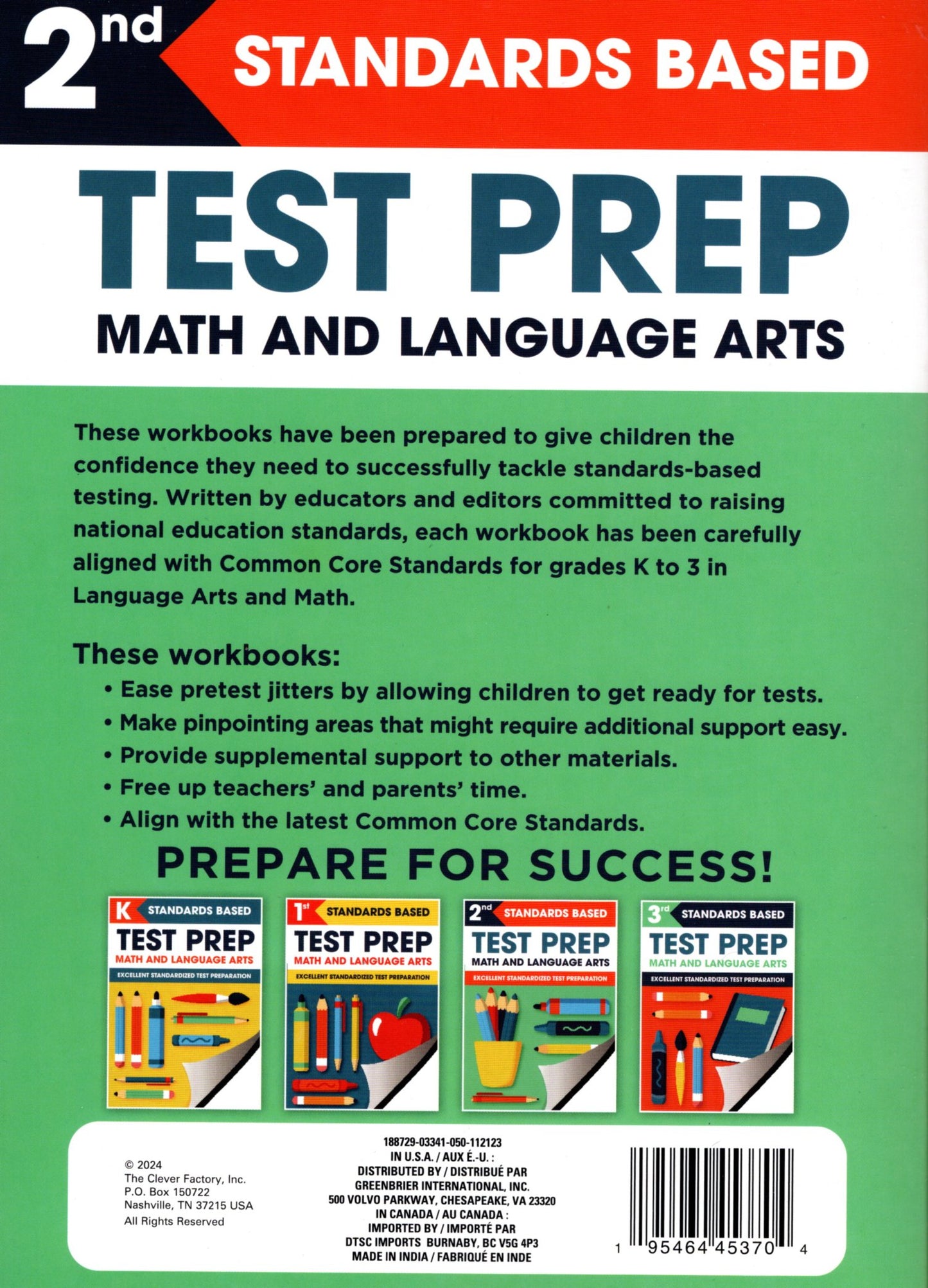 Second Grade Math & Language Arts Test Prep Workbook v3