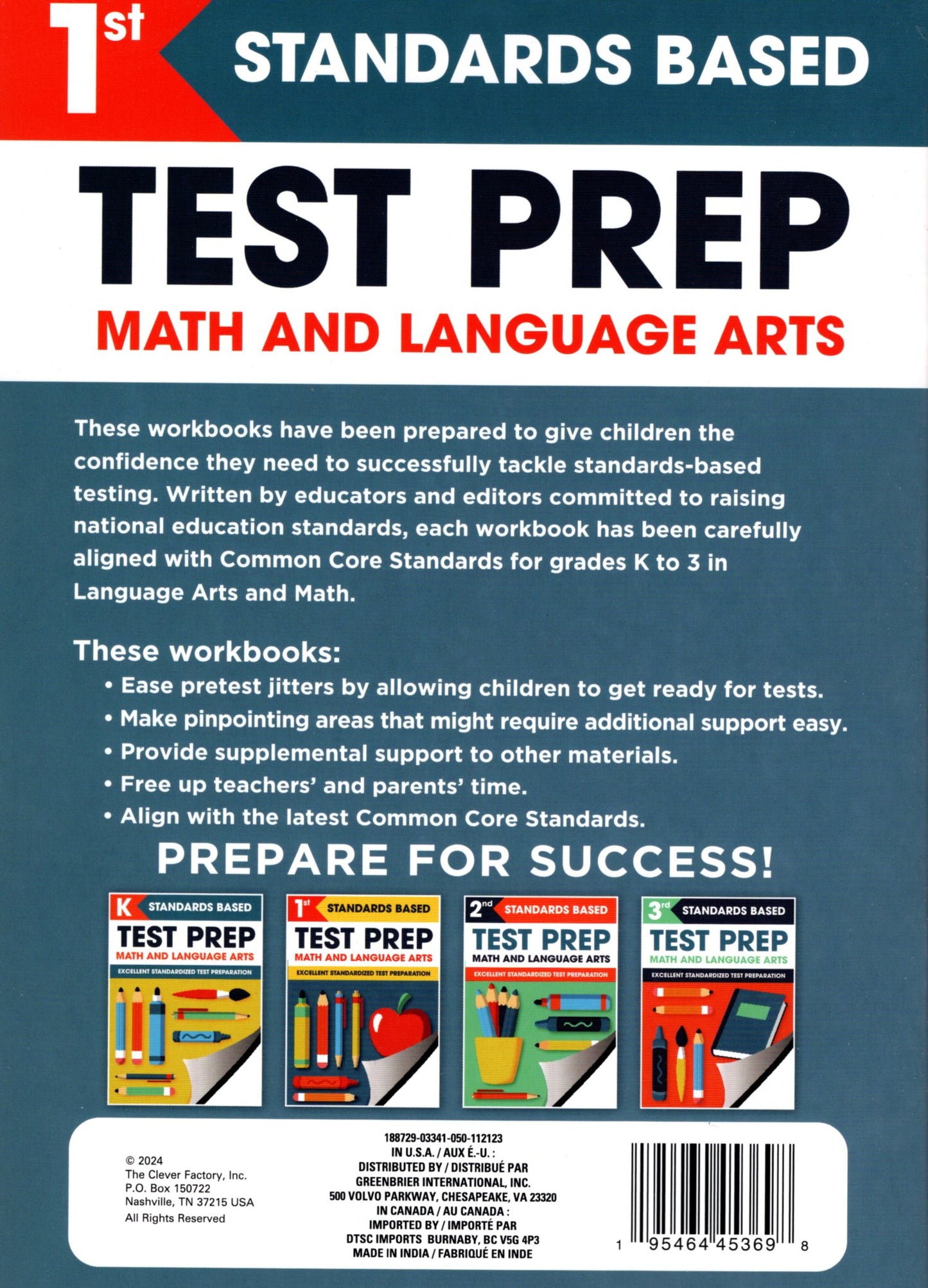 First Grade Math & Language Arts Test Prep Workbook (Excellent Standardized Test Preparation)