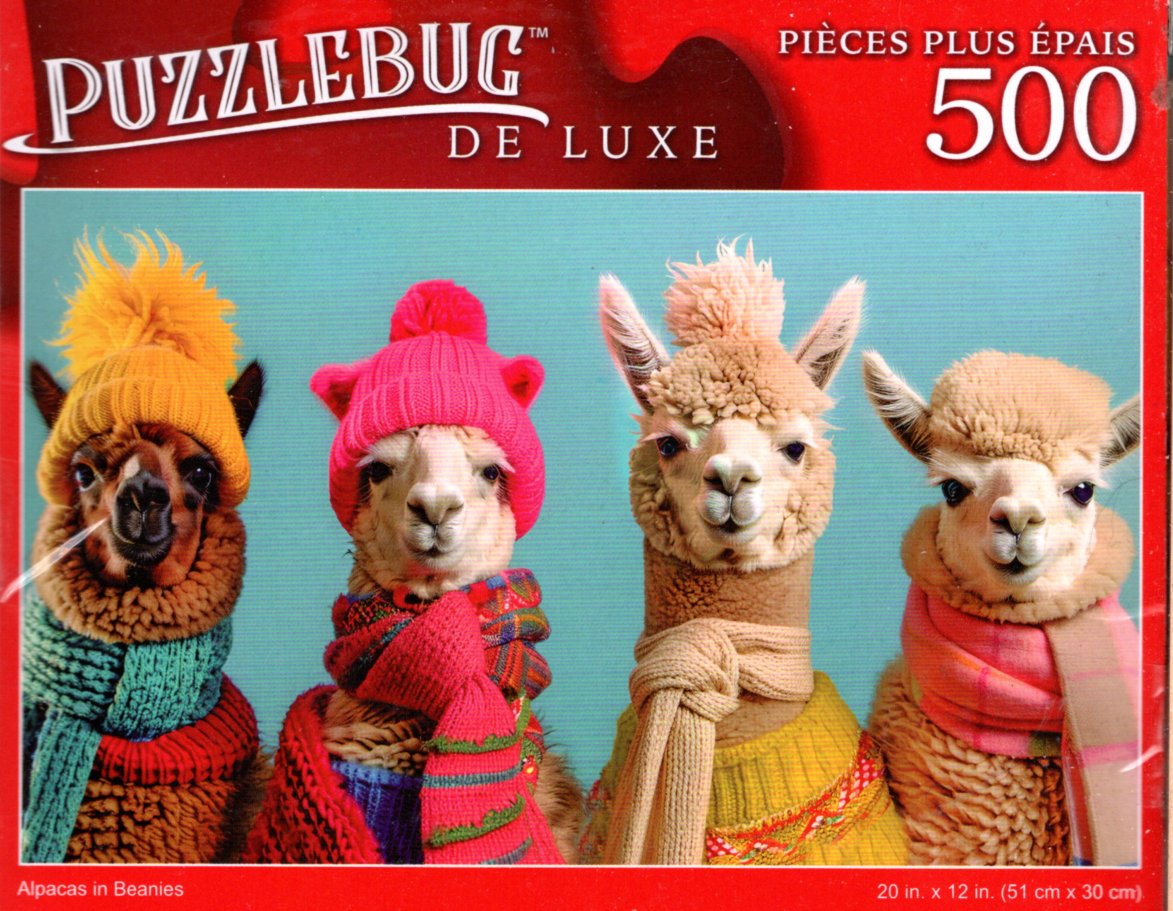 Alpacas in Beanies - 500 Pieces Deluxe Jigsaw Puzzle