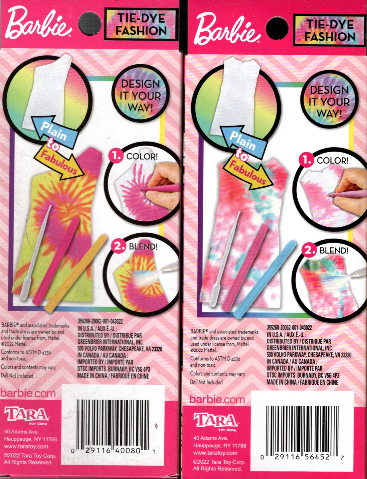 Barbie Dress Tie-Dye Fashion Design It Crafts Kit (Set of 2 Pack)