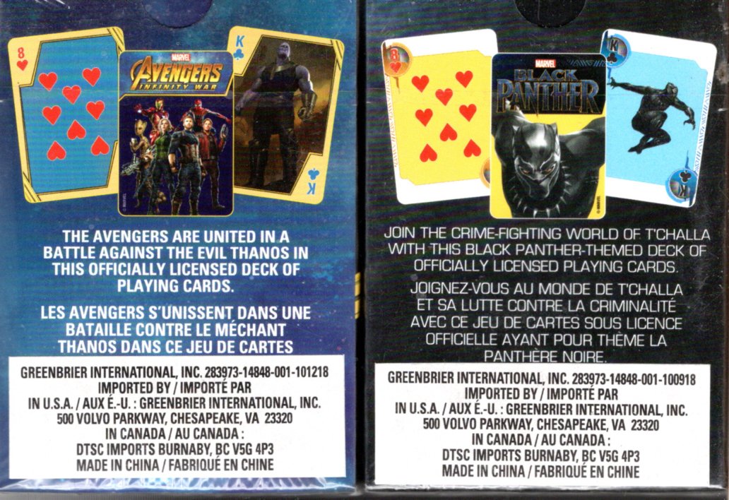 Marvel Black Panther & Avengers Playing Cards Sealed Deck of 52 Cards (Set of 2)