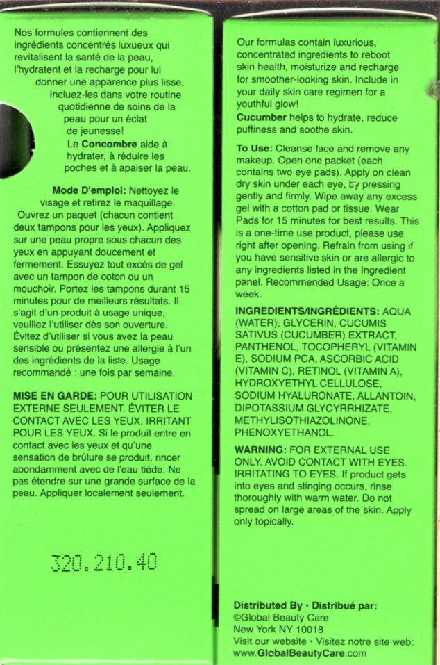 Global Beauty Care Under Eye Pads Cucumber with Vitamin A,C,E (Set of 2)