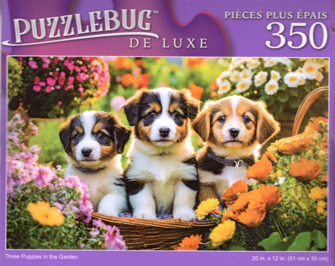 Three Puppies in The Garden - 350 Pieces Deluxe Jigsaw Puzzle