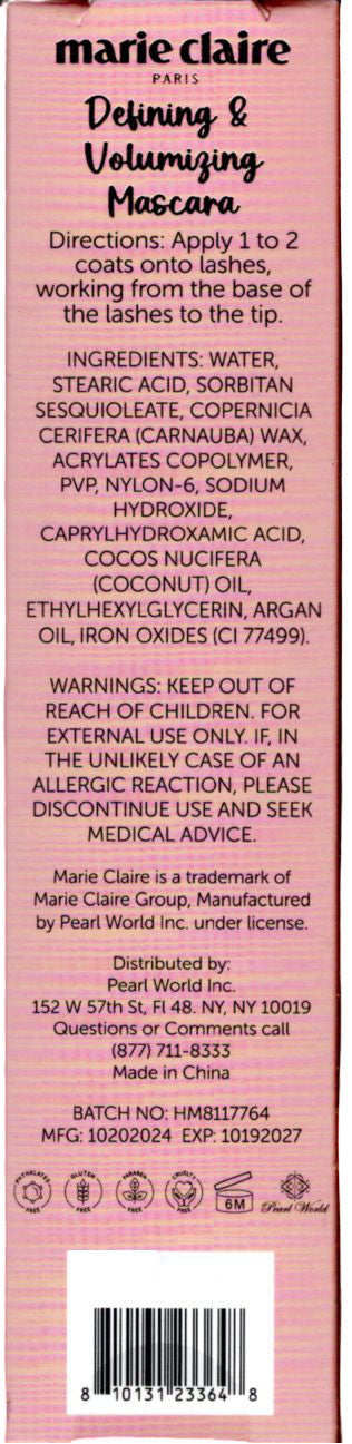 Marie Claire Defining & Volumizing Mascara~Jet Black~3 X Longer Lashes Set of 2