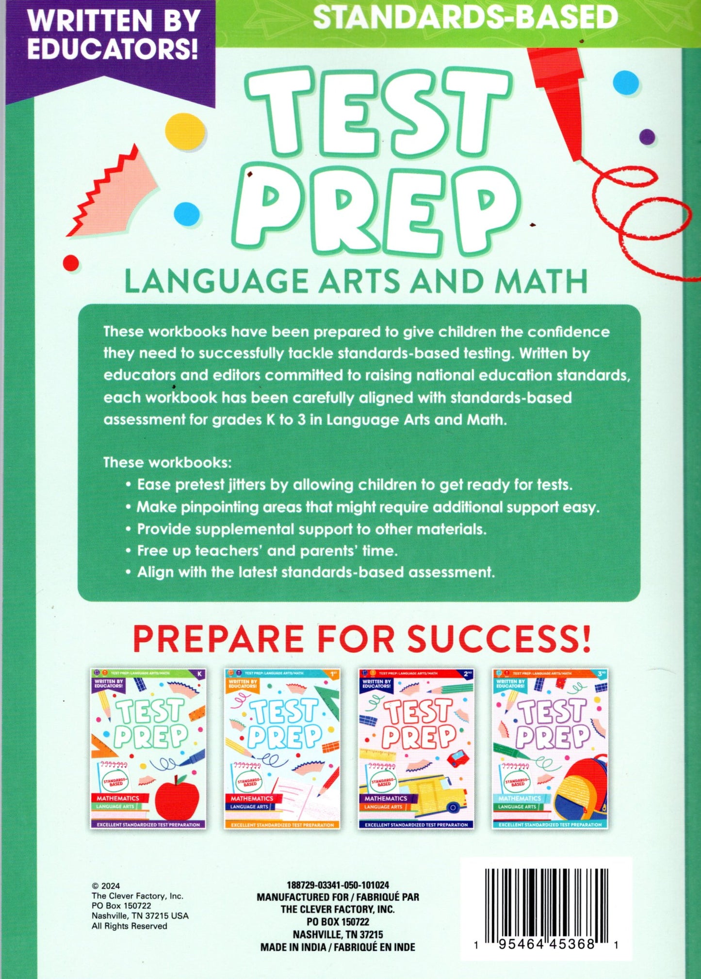 Kindergarten Grade Math & Language Arts Test Prep Workbook v3