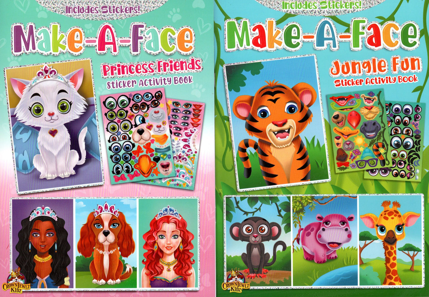 Make-A-Face - Princess Friends & Jungle Fun - Stickers Includes - Sticker Activity Book