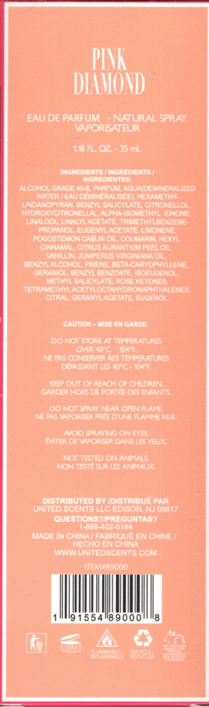 Pink Diamond Pour Femme For Her Eau De Parfüm Spray Vaporisateur 1.18 Oz