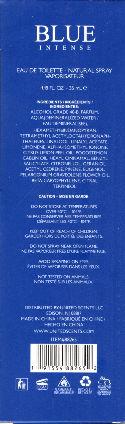 For Men Blue Intense Eau De Parfüm Spray Vaporisateur 1.18 Oz New