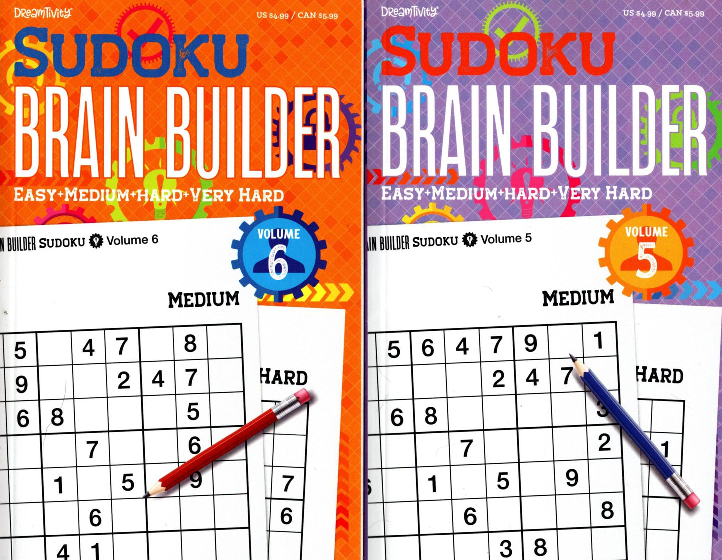Pocket Size Sudoku Brain Builder - Over 80 Easy-Medium-Hard-Very Hard Vol.5-6