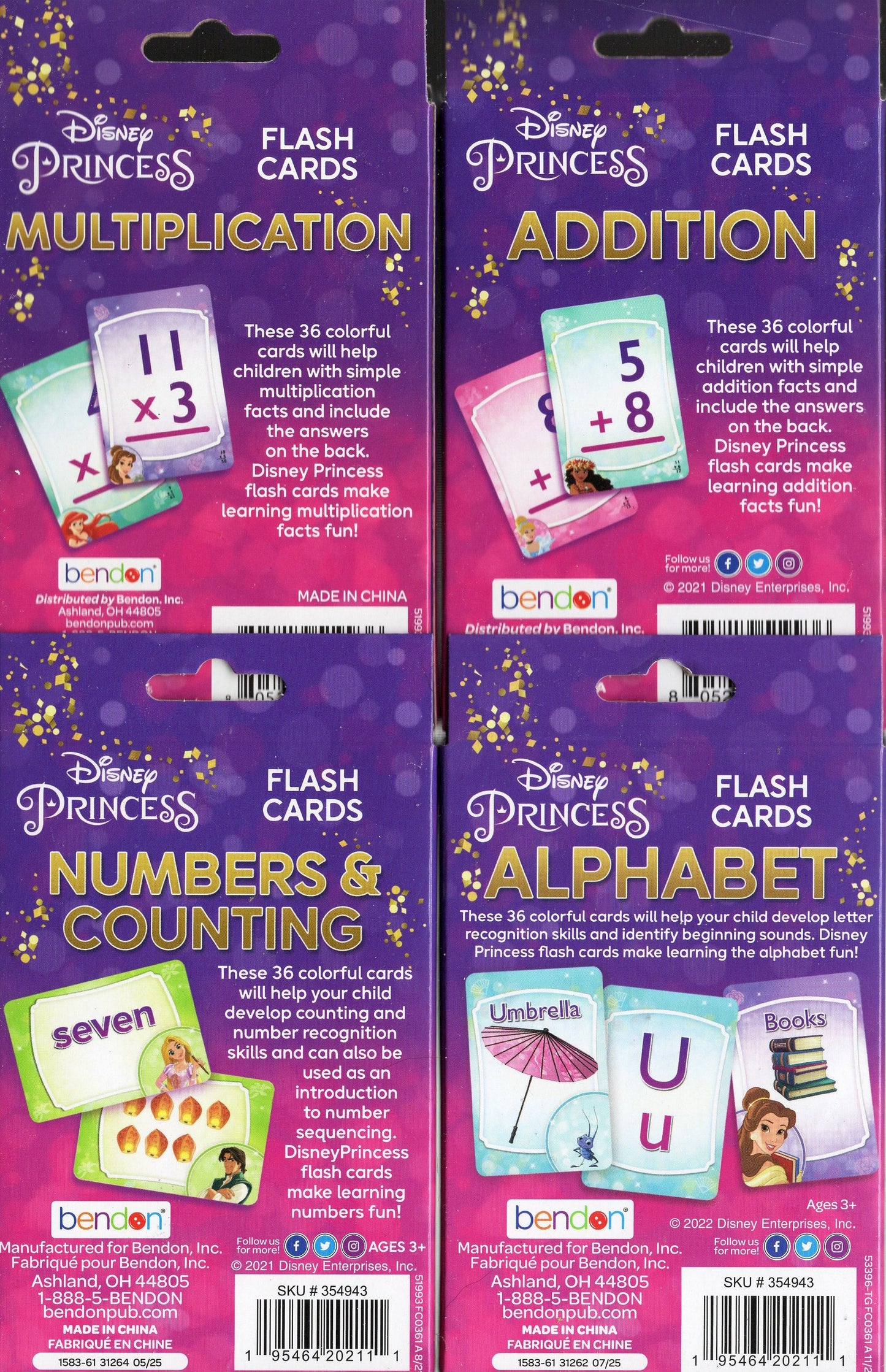 Disney Princess - Multiplication, Addition, Numbers, Alphabet - Cards (Set)