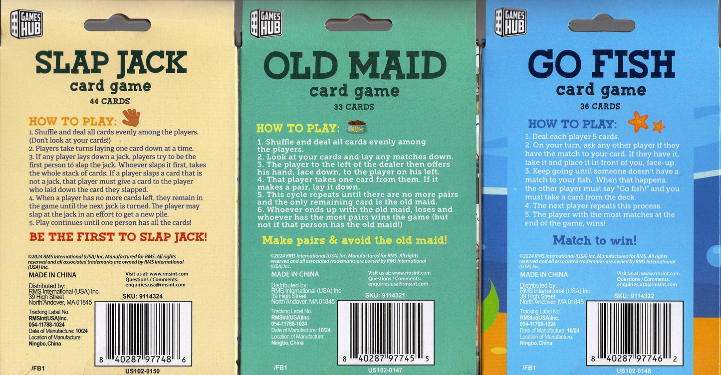 Card Games - Old Maid, Go Fish, Slap Jack - Classic Games - (Set of 3 Packs)