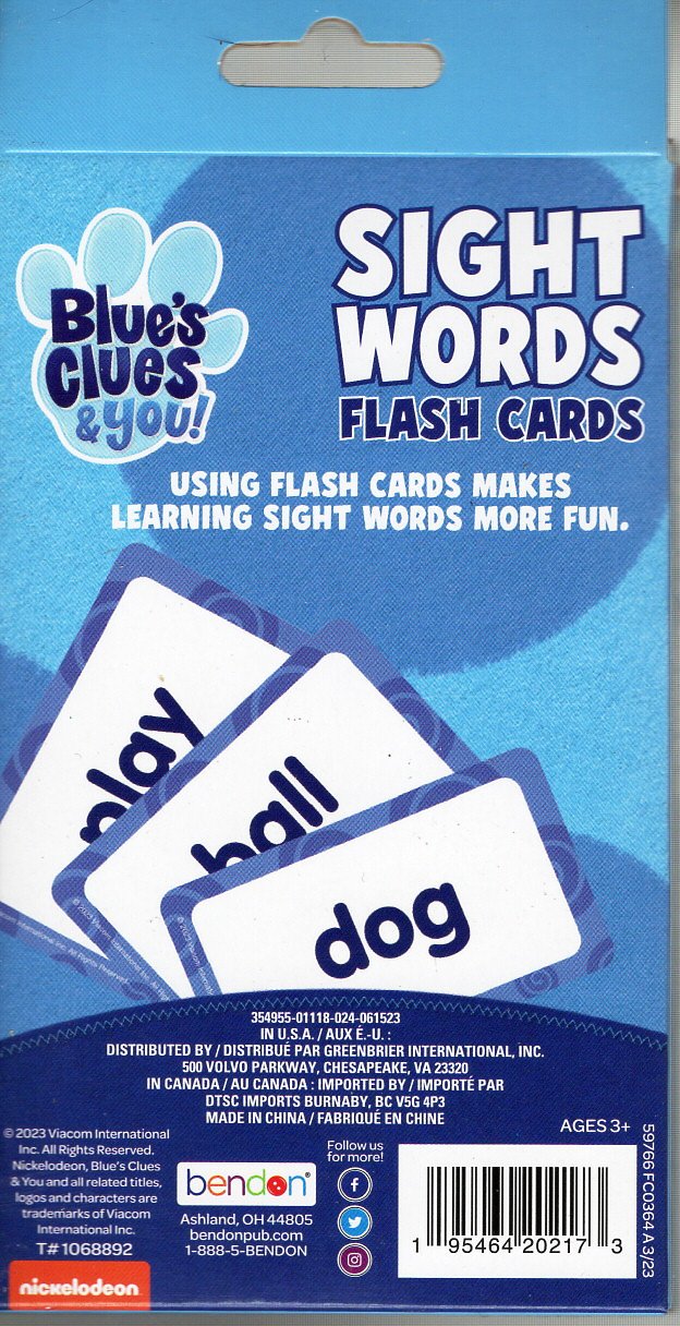 Blue s Clues & You! - Learning Game Cards - Sight Words - 36 Flash Cards