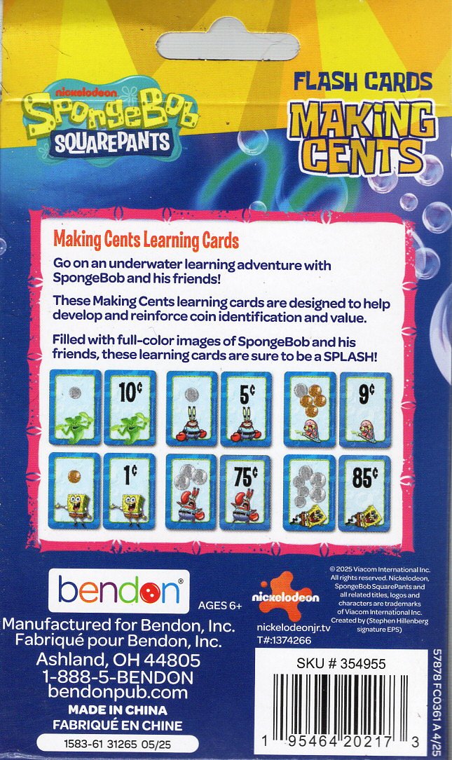 Nickelodeon SpongeBob SquarePants - Making Cents - 36 Learning Cards