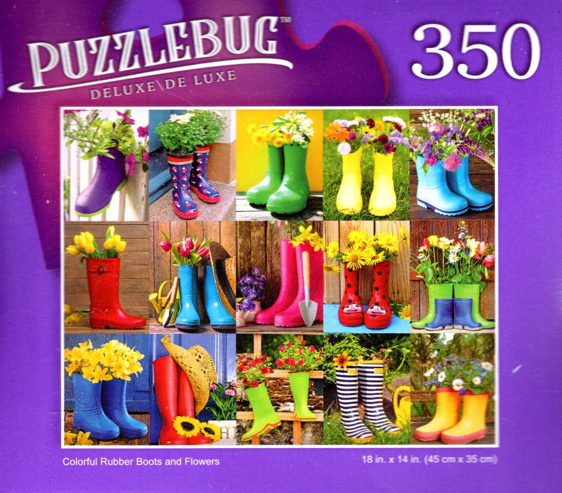 Colorful Rubber Boots and Flowers - 350 Pieces Deluxe Jigsaw Puzzle