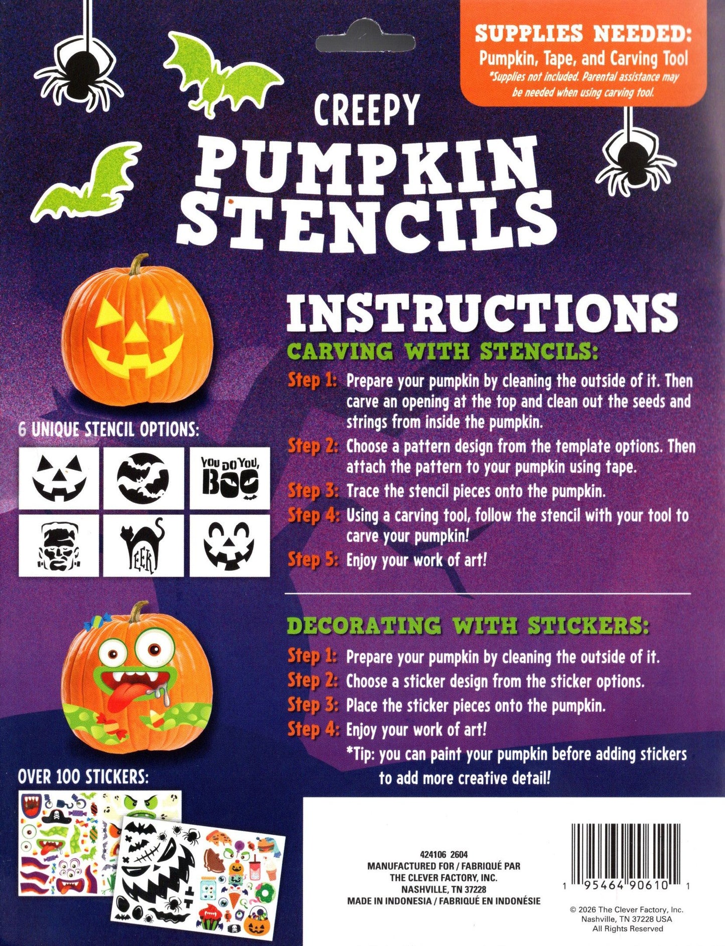 The Clever Factory Halloween Creepy Pumpkin Stencils & Stickers Activity Pack 6
