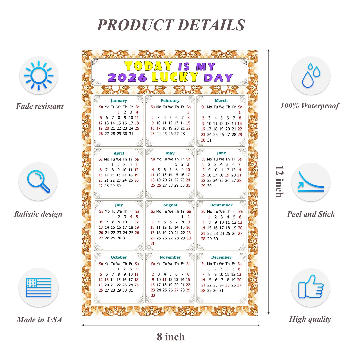 2026 Peel & Stick Calendar - Today is my Lucky Day Removable - 042
