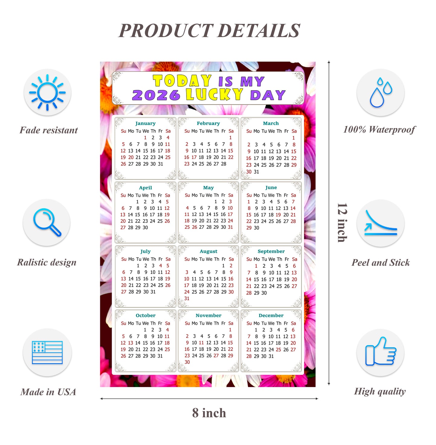 2026 Peel & Stick Calendar - Today is my Lucky Day Removable - 032