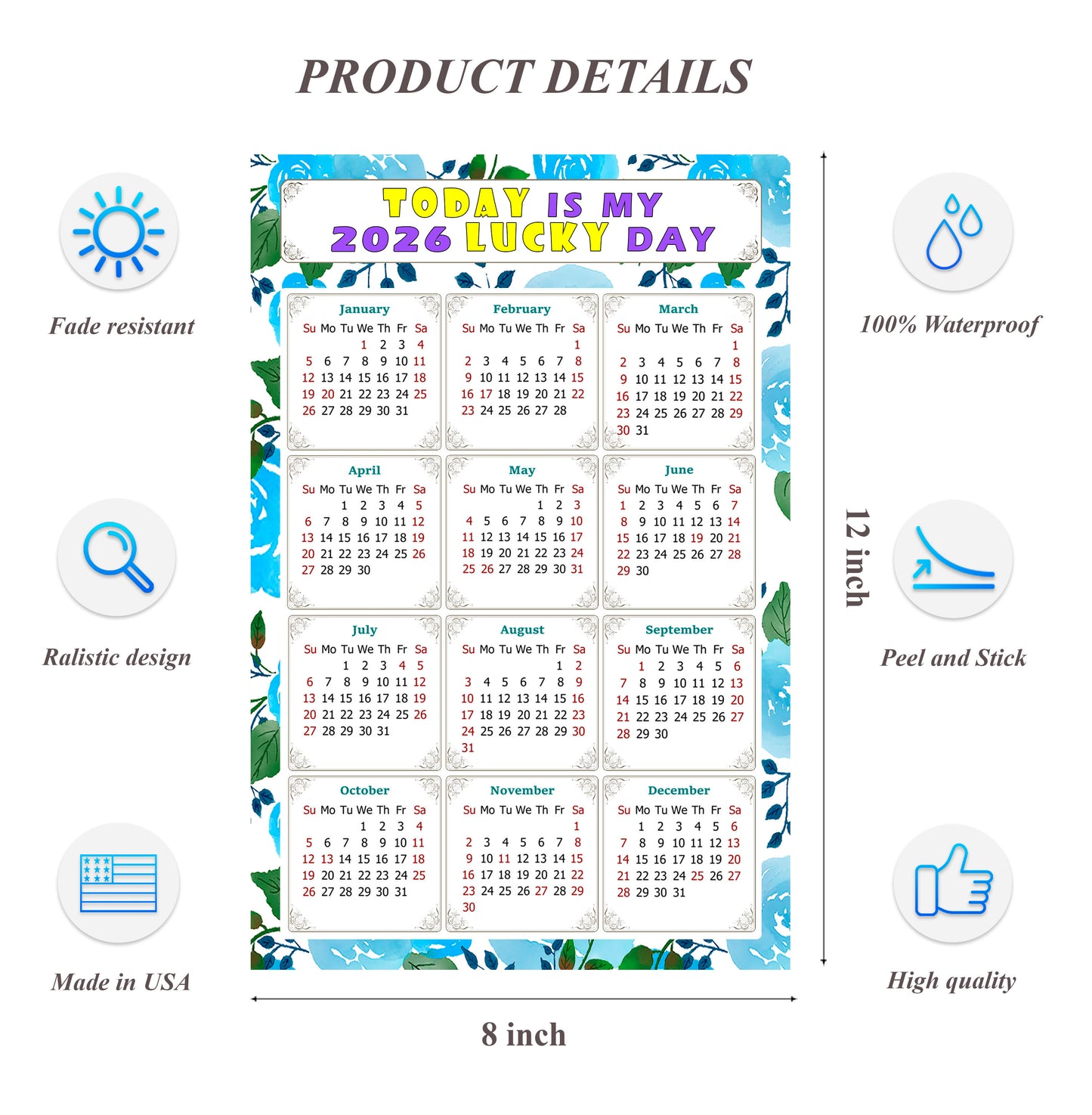 2026 Peel & Stick Calendar - Today is my Lucky Day Removable - 013