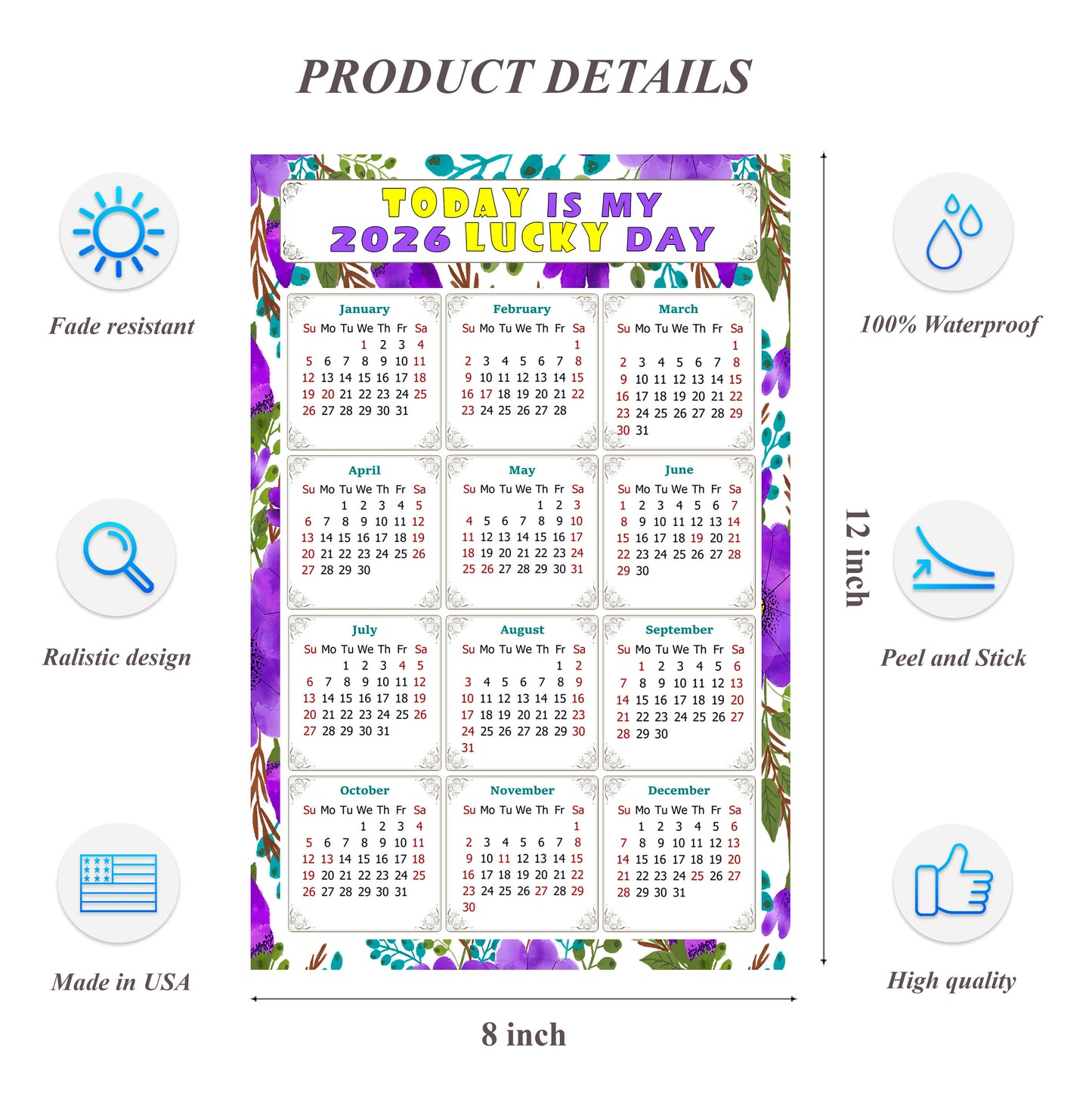 2026 Peel & Stick Calendar - Today is my Lucky Day Removable - 024