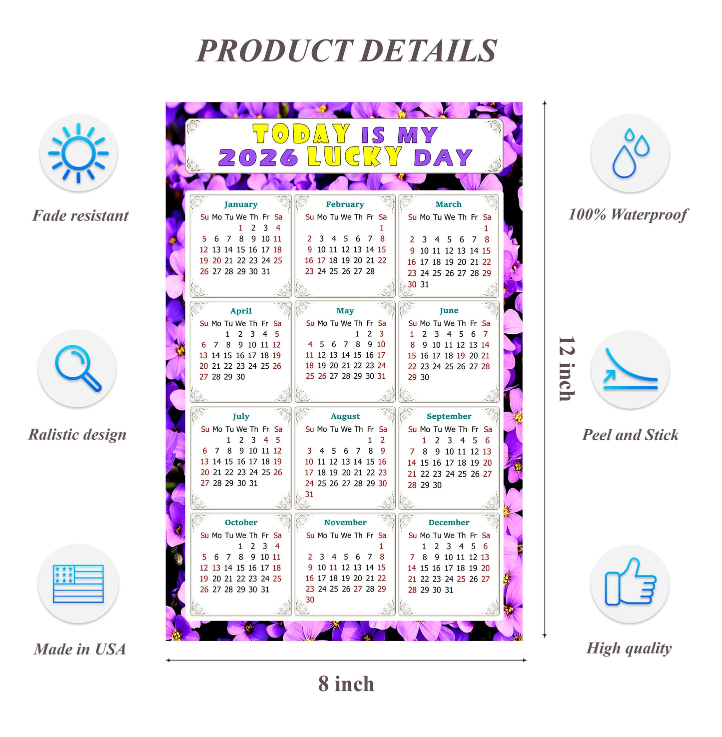 2026 Peel & Stick Calendar - Today is my Lucky Day Removable - 026