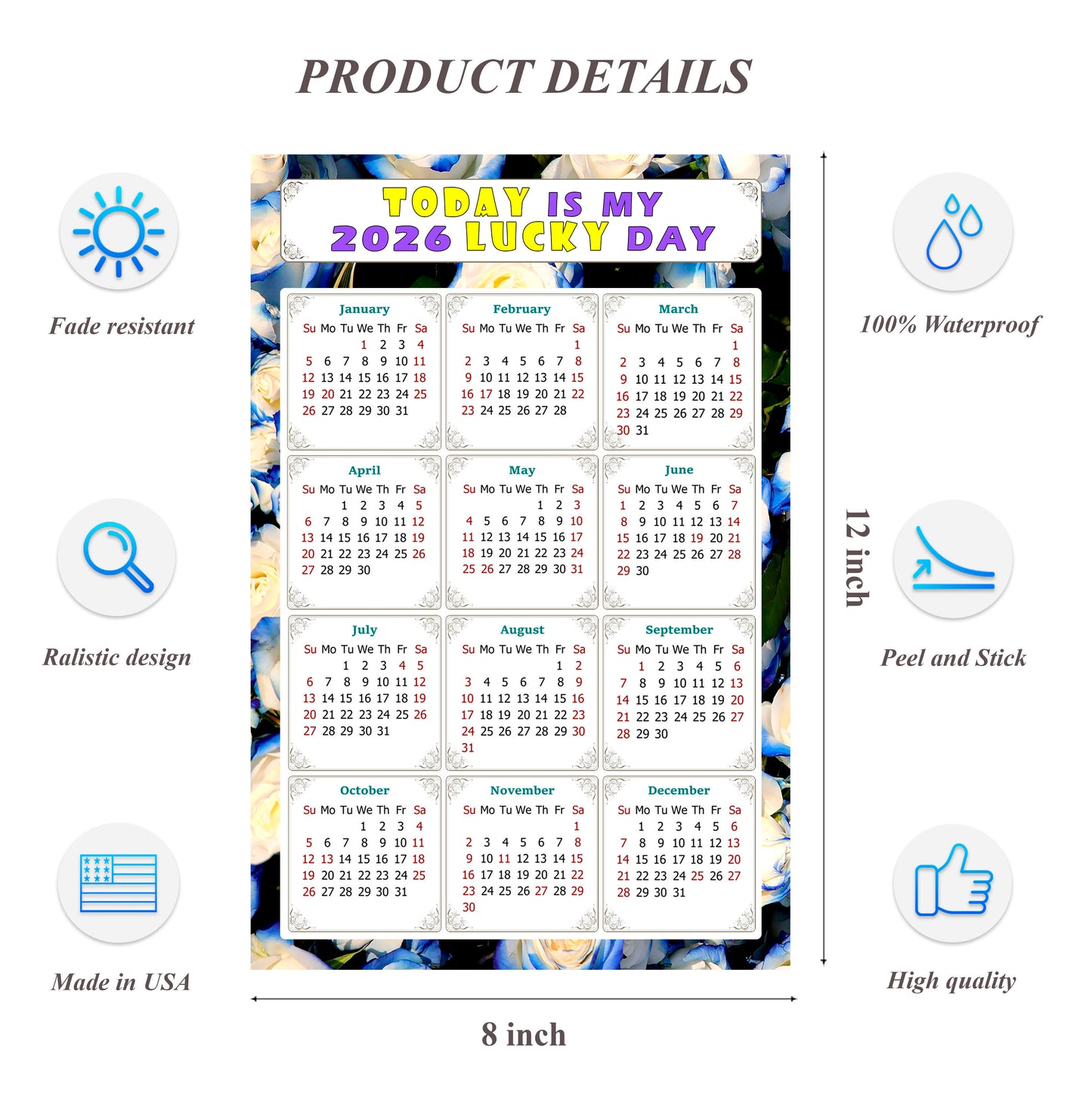 2026 Peel & Stick Calendar - Today is my Lucky Day Removable - 025