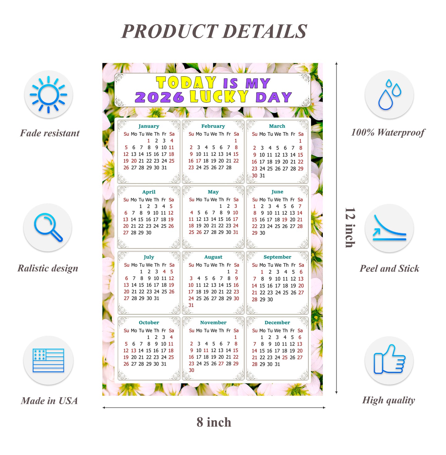2026 Peel & Stick Calendar - Today is my Lucky Day Removable - 029