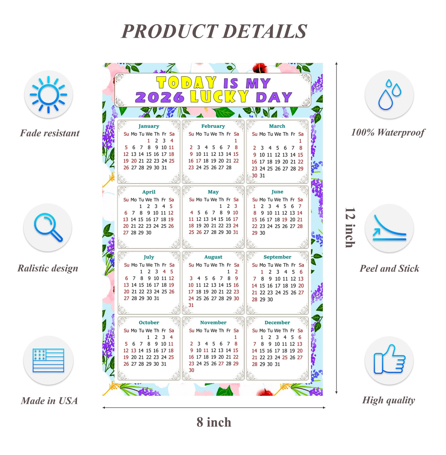 2026 Peel & Stick Calendar - Today is my Lucky Day Removable - 016