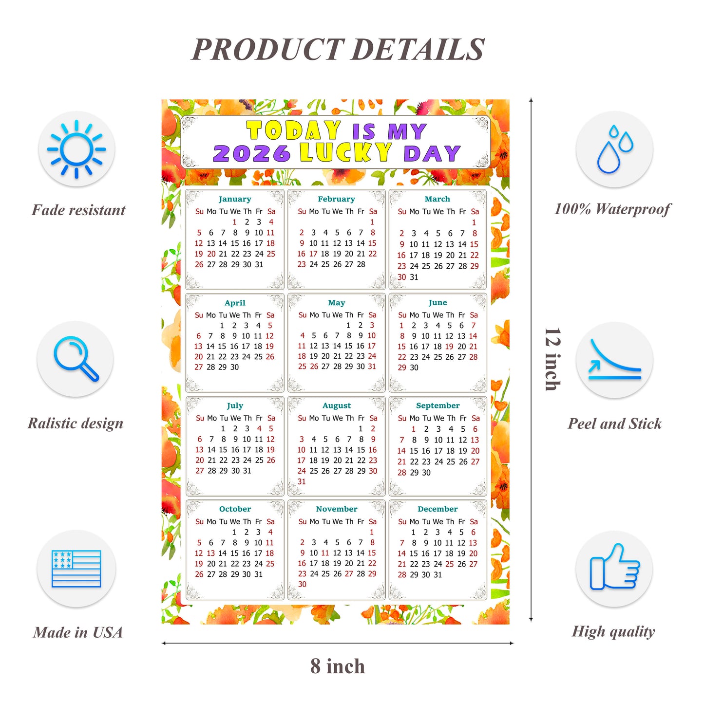 2026 Peel & Stick Calendar - Today is my Lucky Day Removable - 021