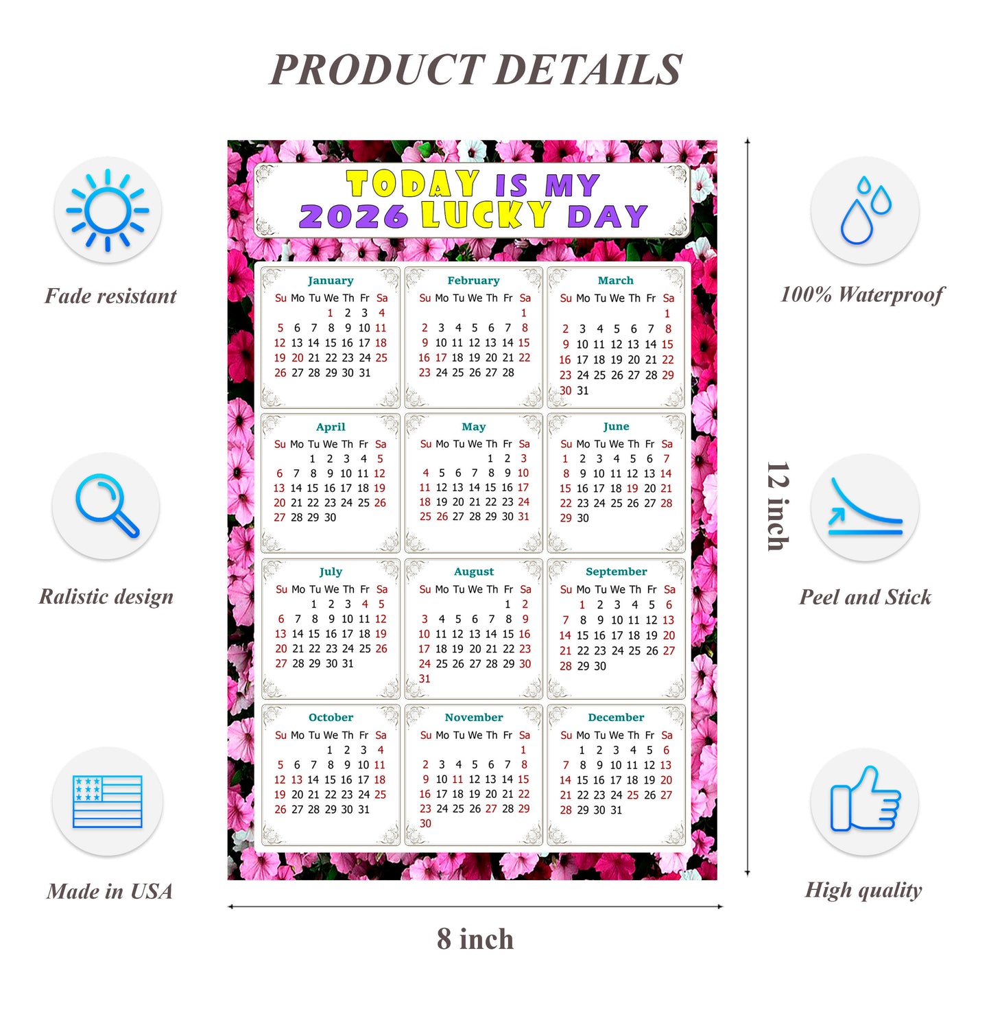 2026 Peel & Stick Calendar - Today is my Lucky Day Removable - 027