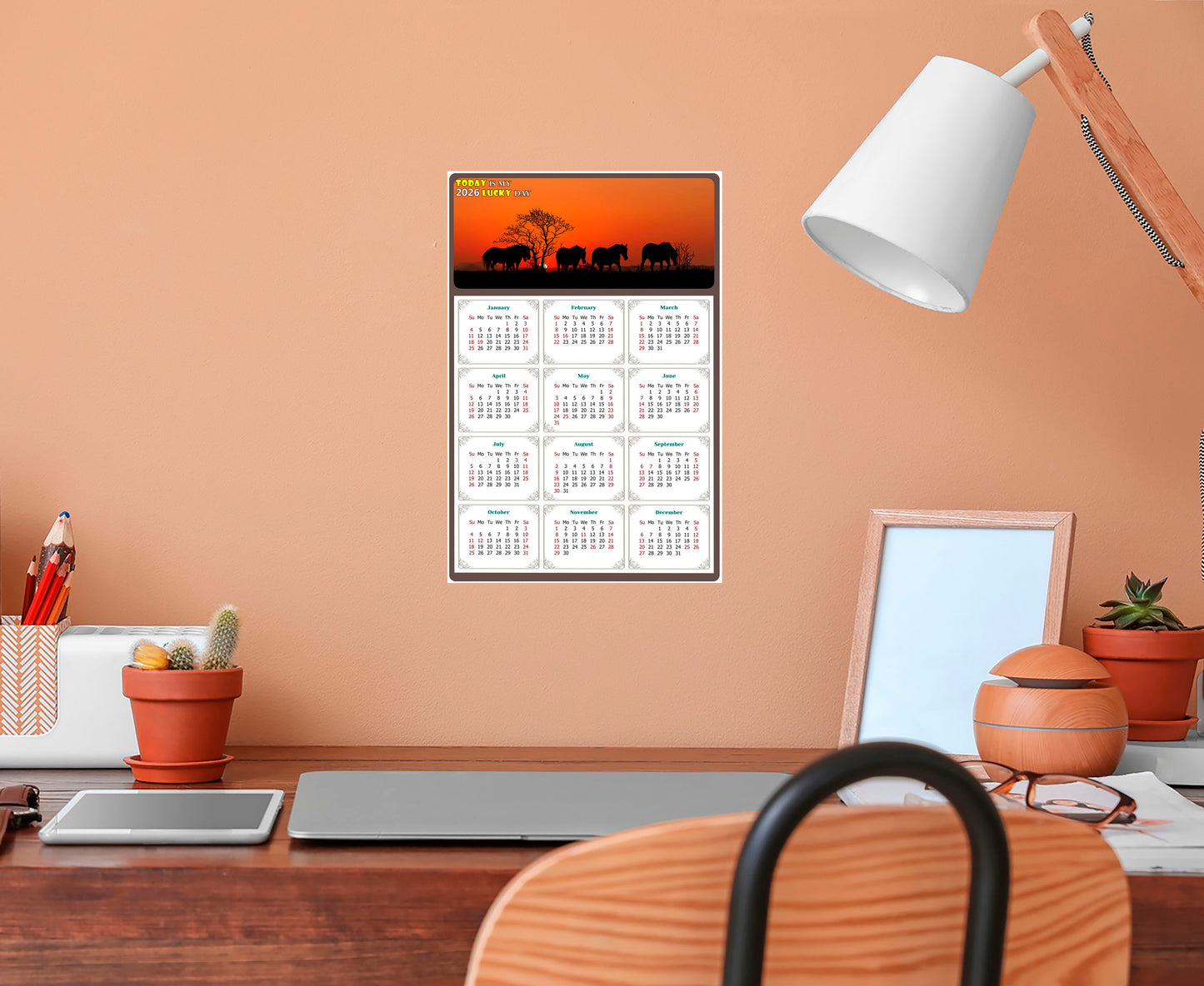 2026 Peel & Stick Calendar - Today is my Lucky Day Removable - Horses 011 (12"x 8")