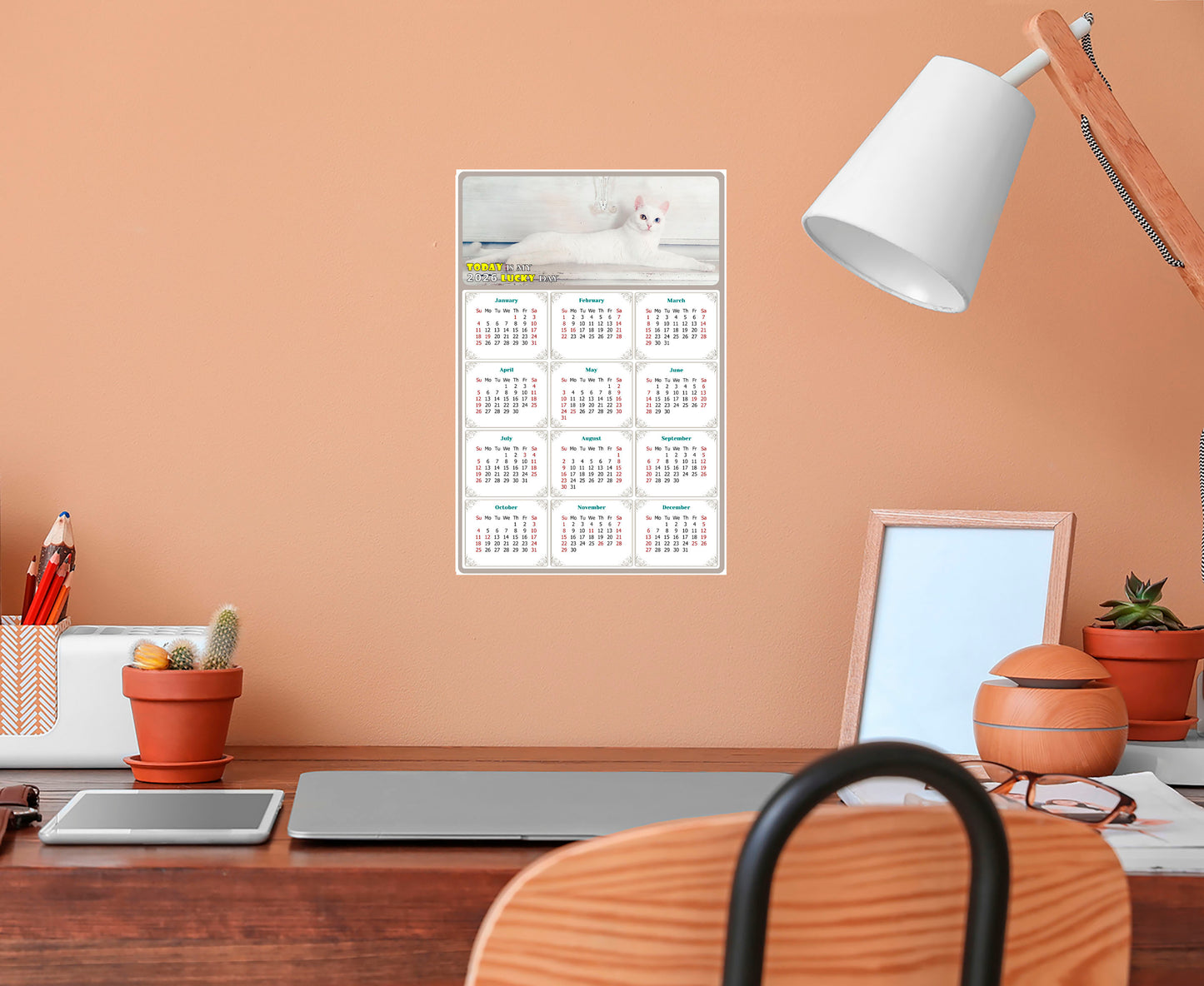 2026 Peel & Stick Calendar - Today is my Lucky Day Removable - Cat 06 (12"x 8")