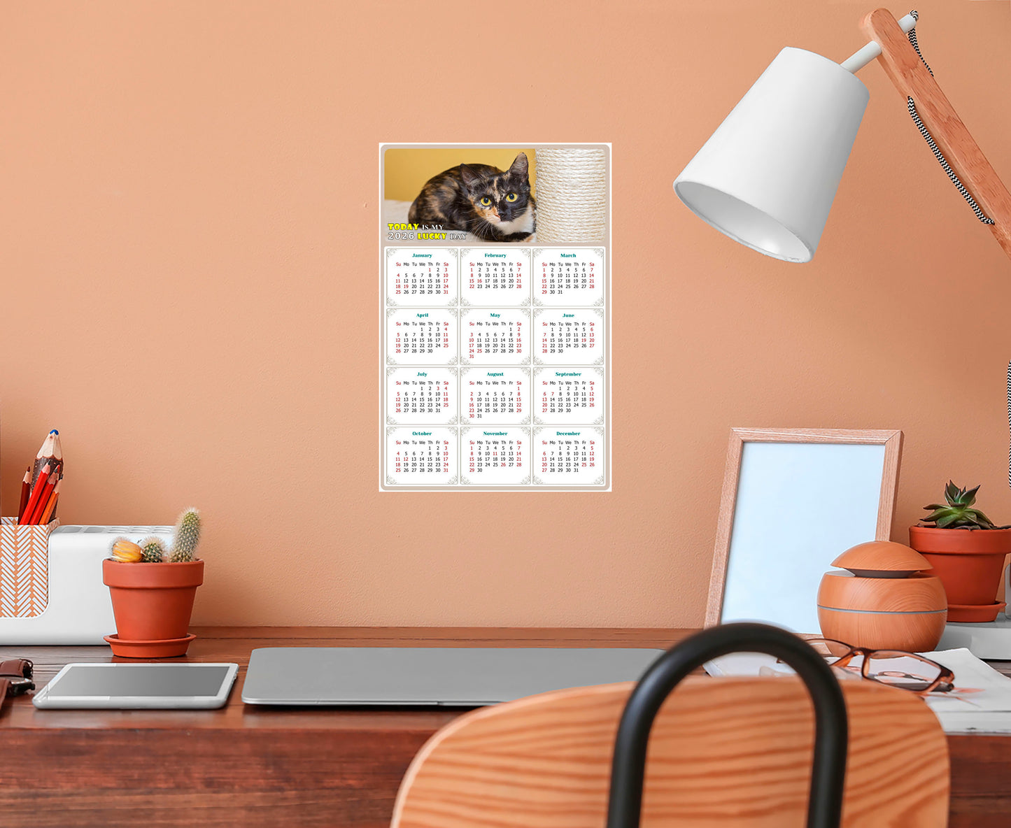 2026 Peel & Stick Calendar - Today is my Lucky Day Removable - Cat 024 (12"x 8")