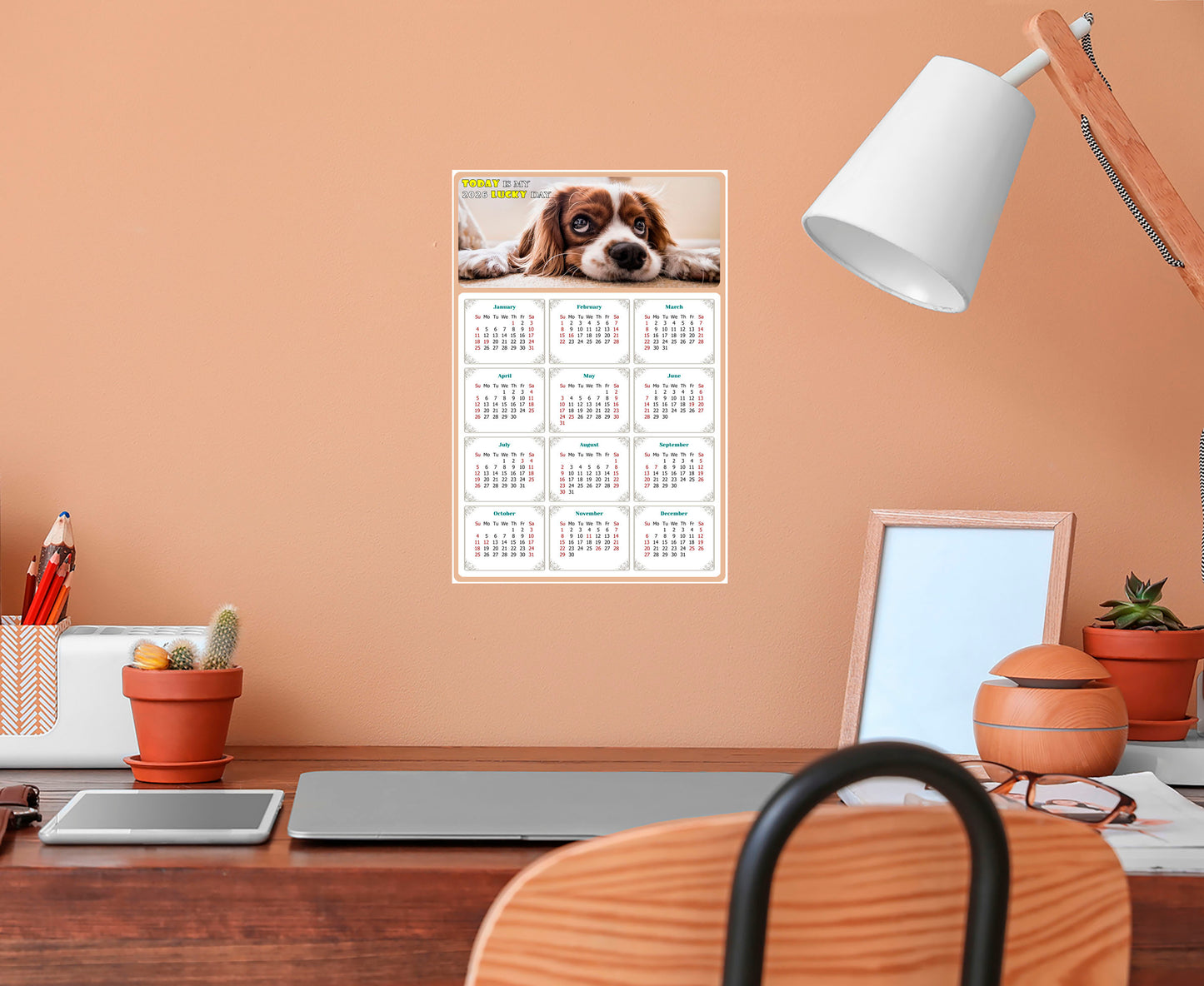 2026 Peel & Stick Calendar - Today is my Lucky Day Removable - Dogs 01 (9"x 6")