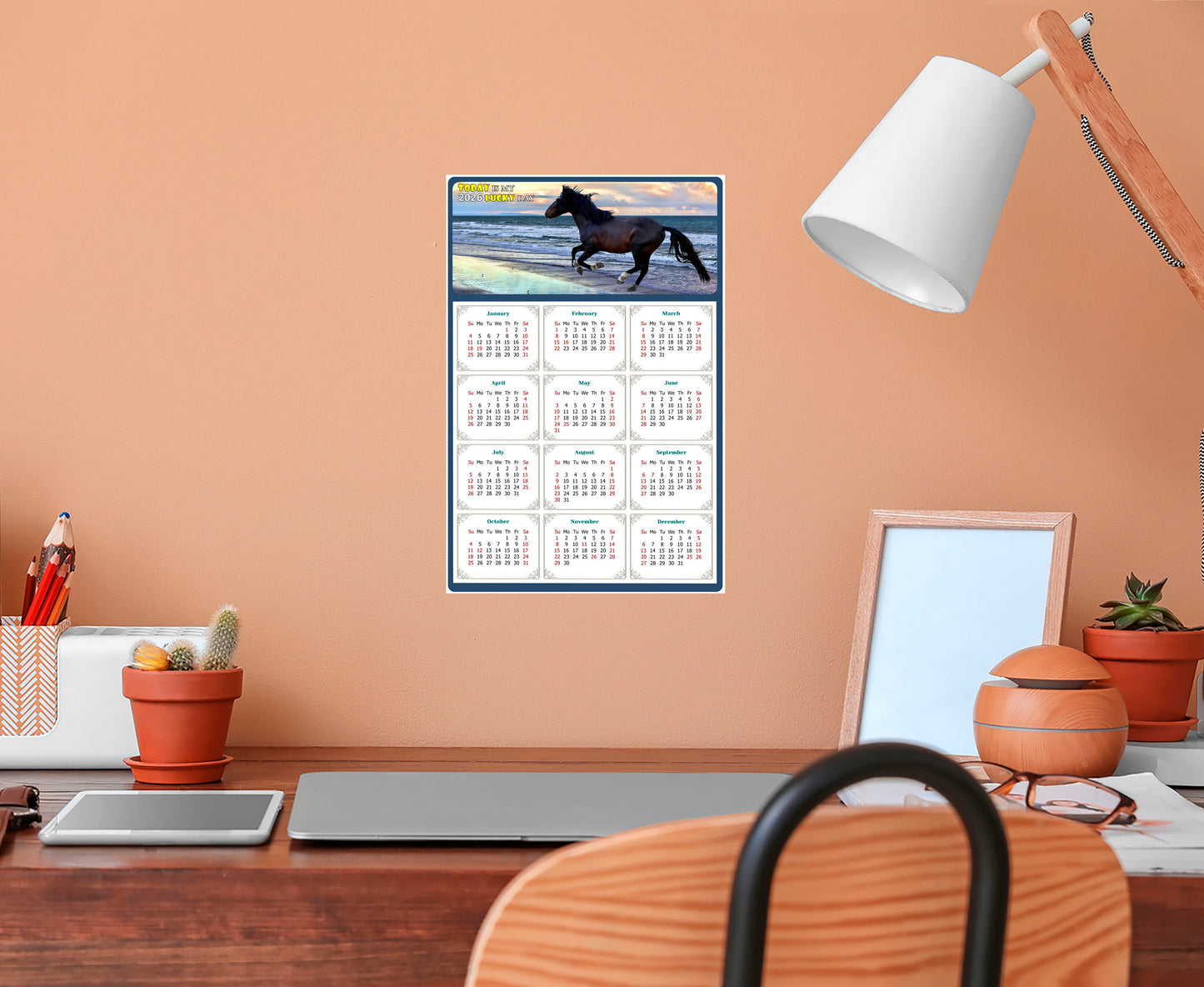 2026 Peel & Stick Calendar - Today is my Lucky Day Removable - Horses 015 (9"x 6")