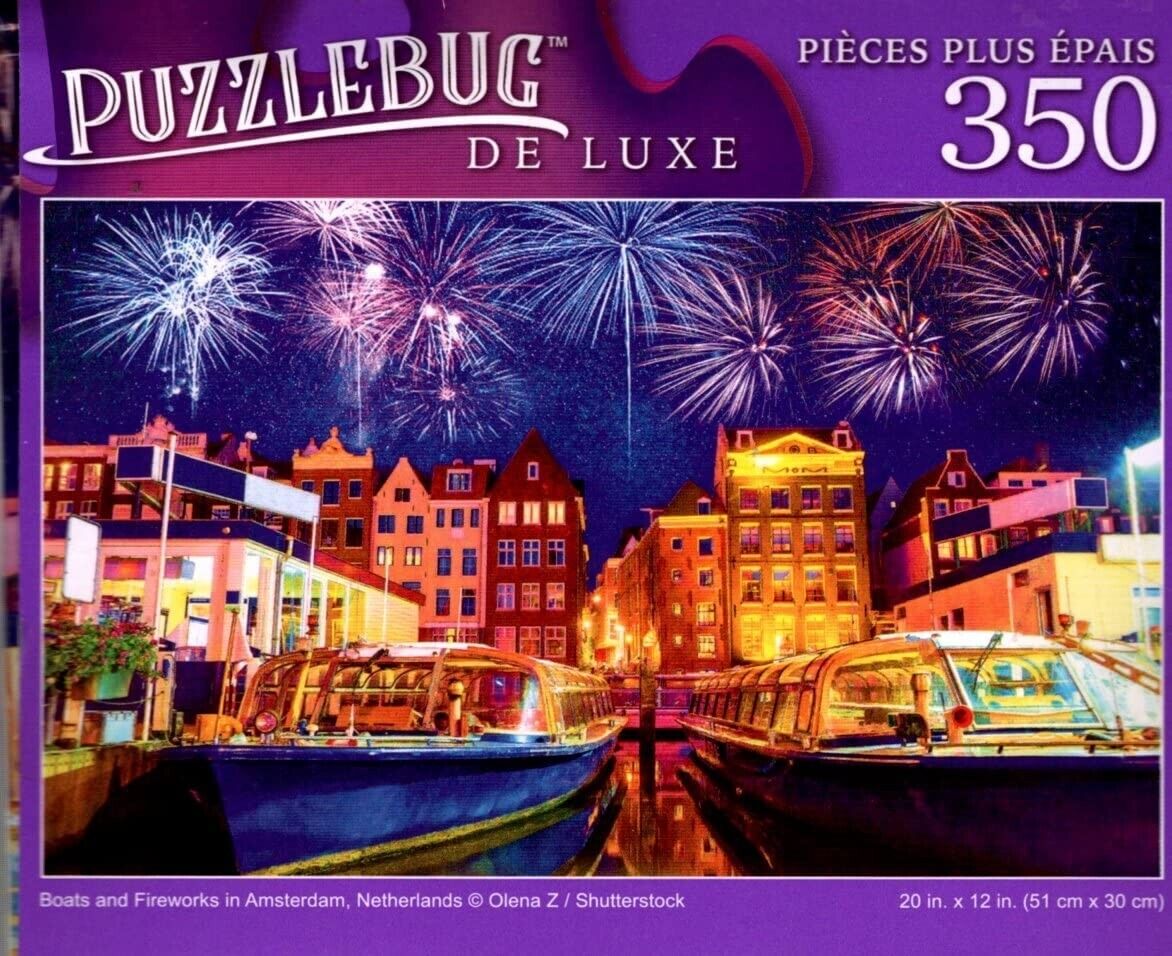 Boats and Fireworks in Amsterdam - 350 Pieces Deluxe Jigsaw Puzzle