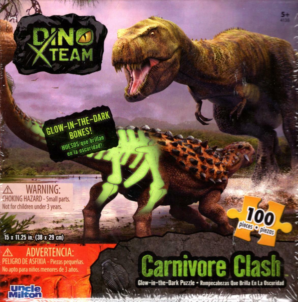 Dino X Team Carnivore Clash - Glow in the Dark Puzzle - 100 Piece Jigsaw Puzzle