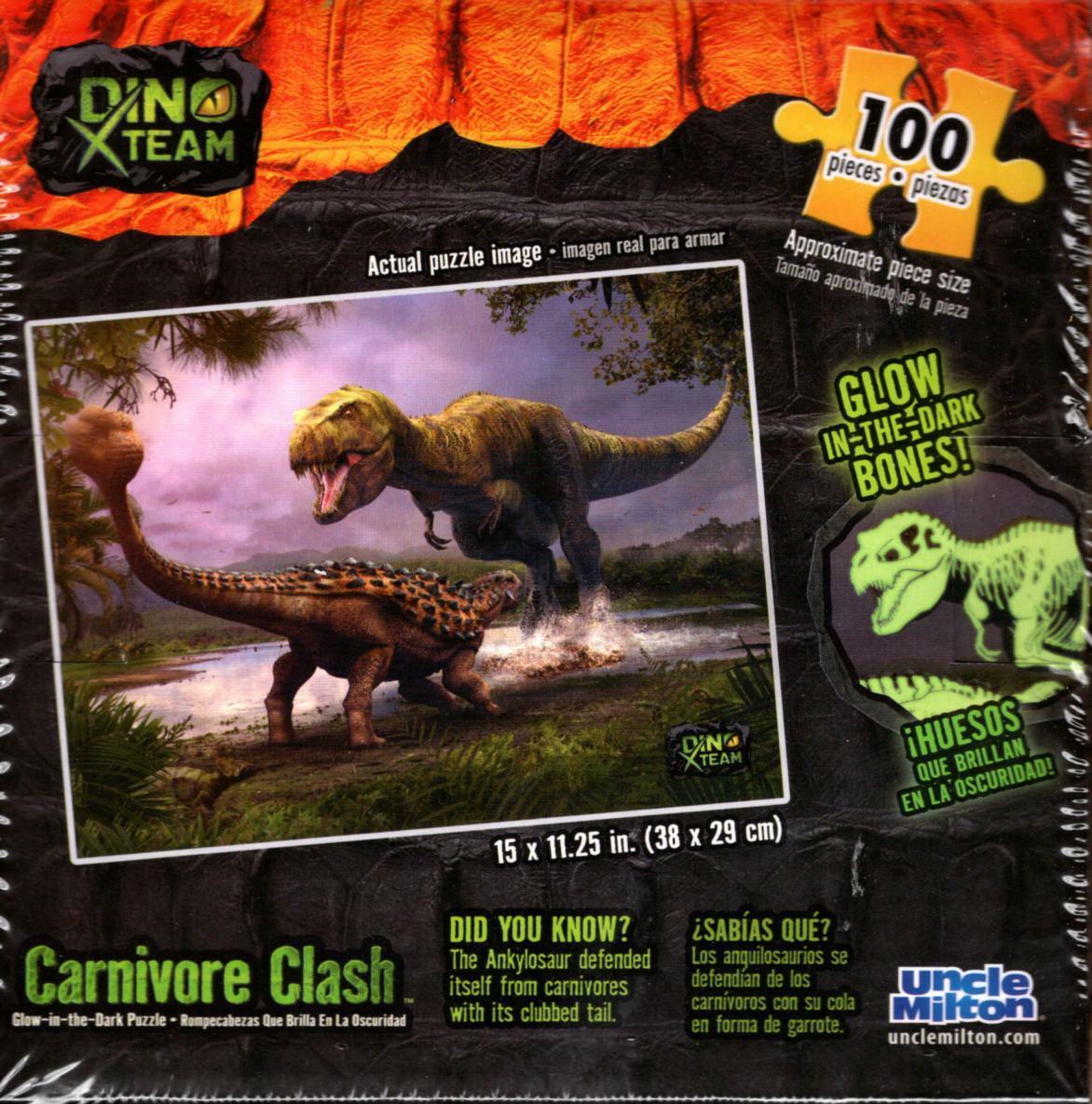 Dino X Team Carnivore Clash - Glow in the Dark Puzzle - 100 Piece Jigsaw Puzzle