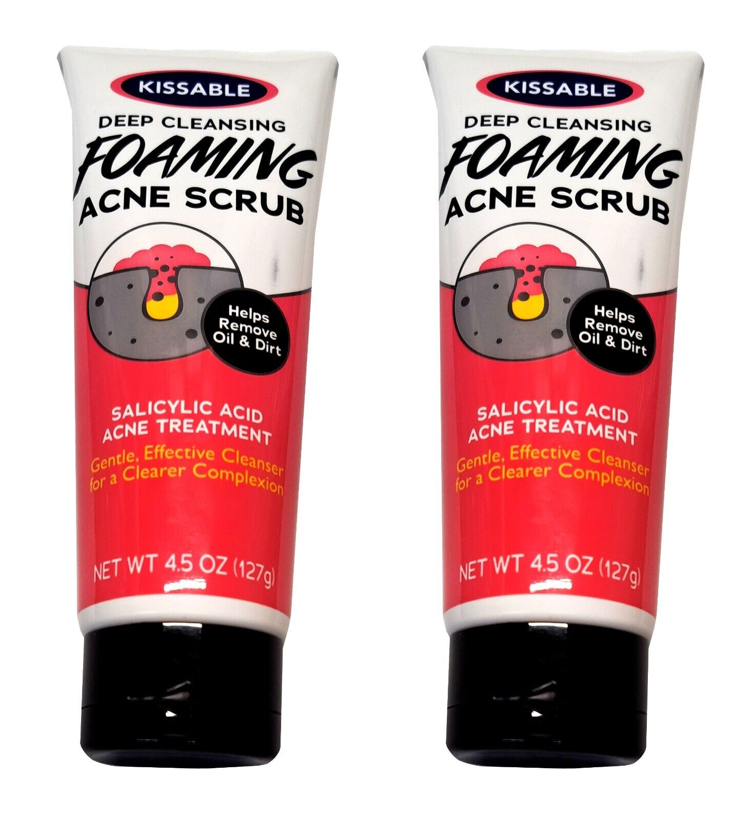 2 X 4.5 oz Kissable Deep Cleansing Foaming ACNE Scrub Helps Remove Oil & Dirt