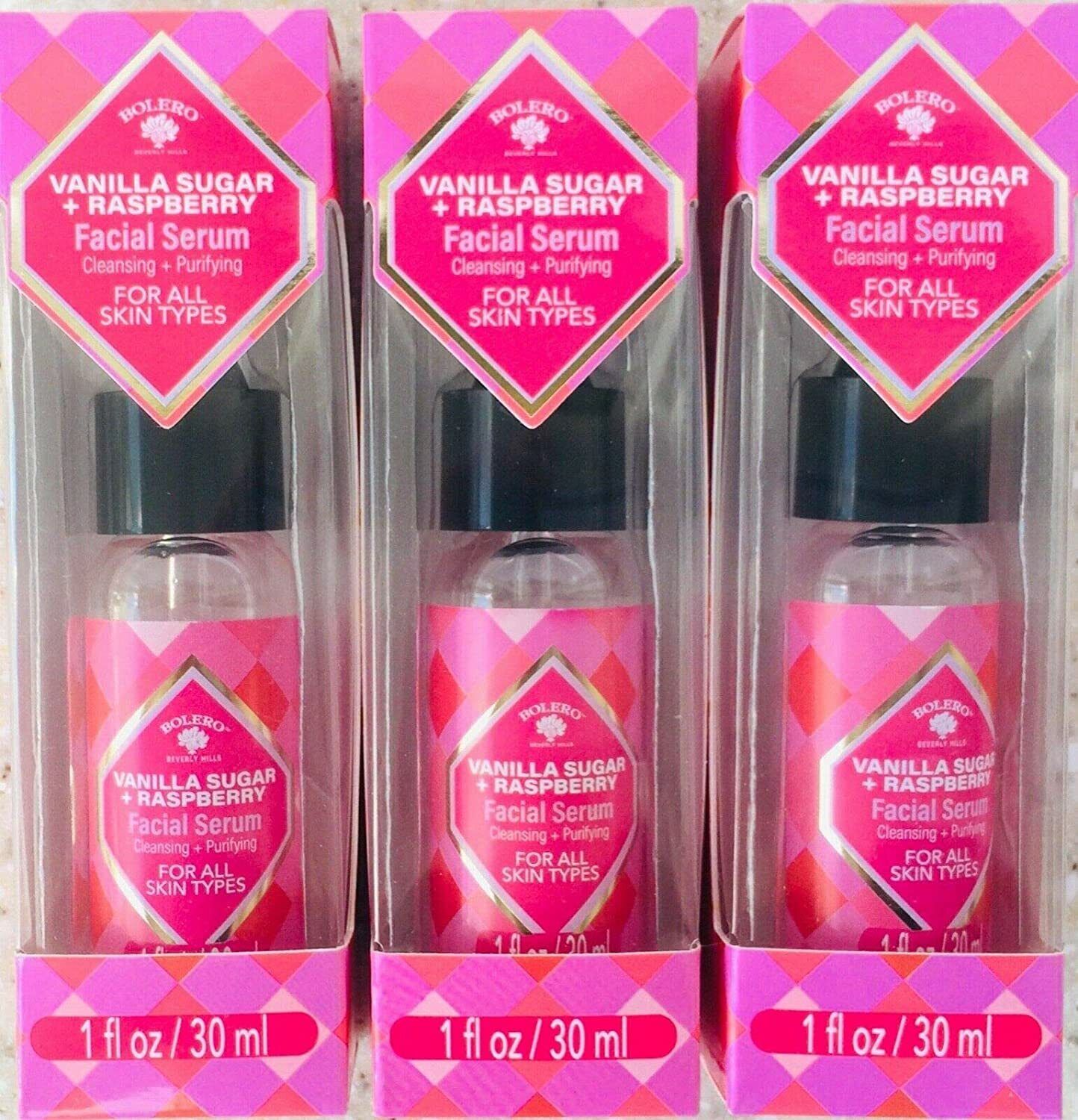 3 Pack Bolero Beverly Hills Vanilla Sugar Raspberry Facial Face Serum