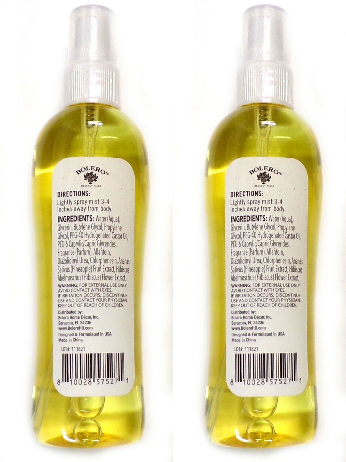 Bolero Body Mist Tropical Pineapple + Hibiscus 4fl oz 118.3 ml (Set of 2)