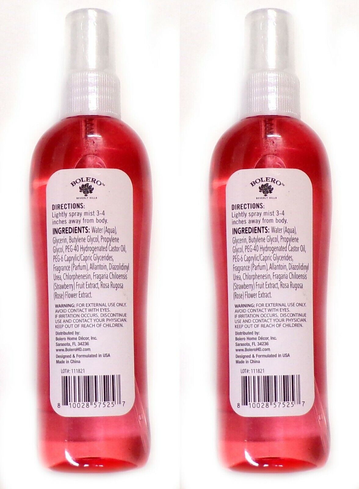 Bolero Body Mist Wild Strawberry + Rose 4fl oz 118.3 ml (Set of 2)