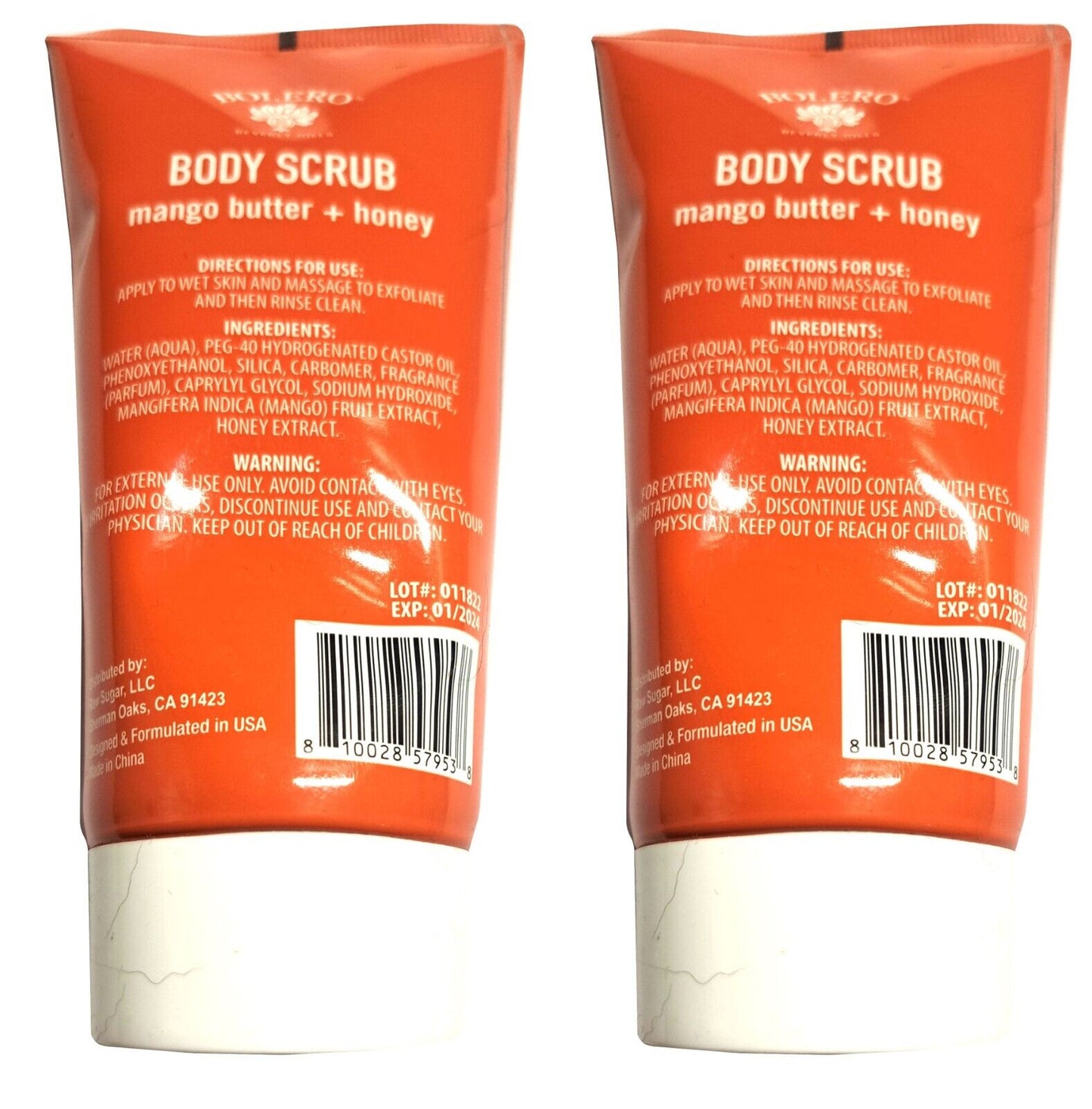 Bolero Body Scrub Mango Butter & Honey 5fl oz. 147,8ml (Set of 2)