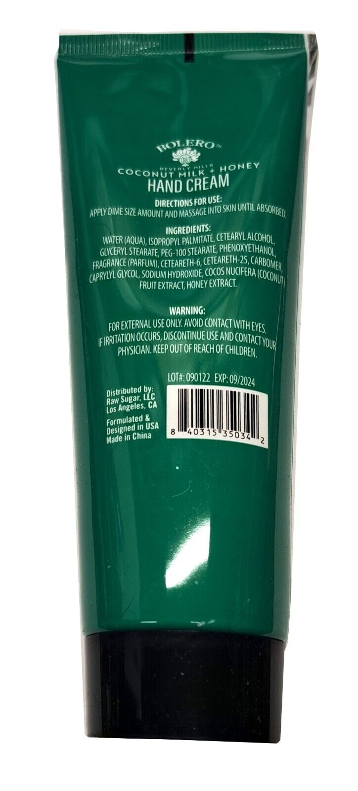 Bolero Hand Cream Coconut Milk & Honey 4fl oz, 118,29ml