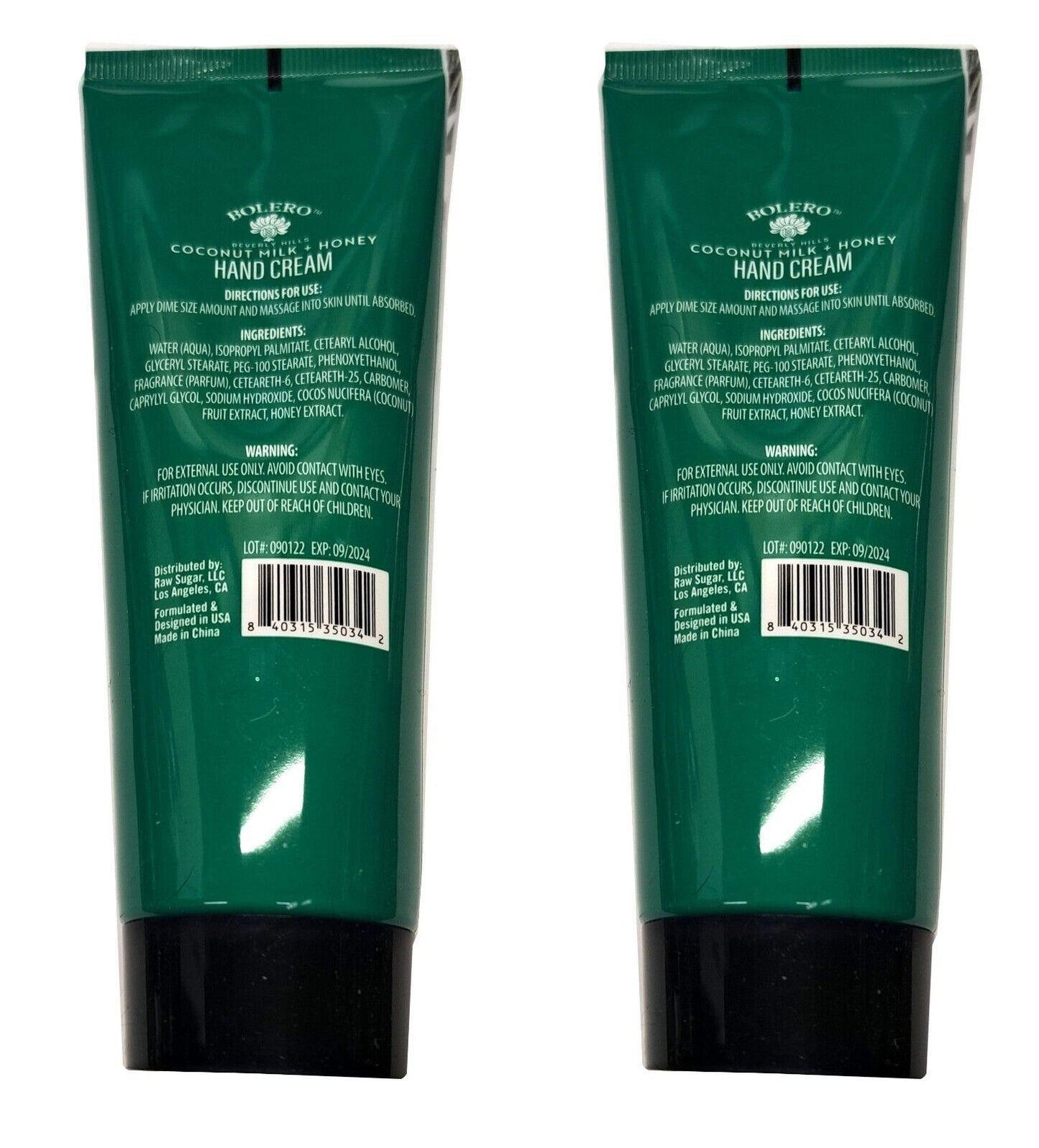 Bolero Hand Cream Coconut Milk & Honey 4fl oz, 118,29ml (Set of 2 Pack)
