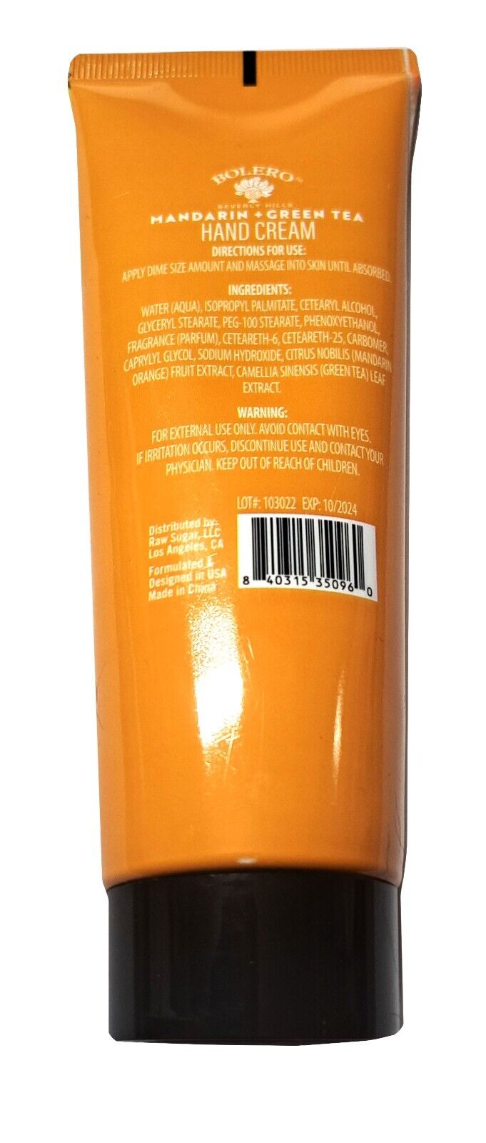 Bolero Hand Cream Mandarin & Green Tea 4fl oz (Set of 2)