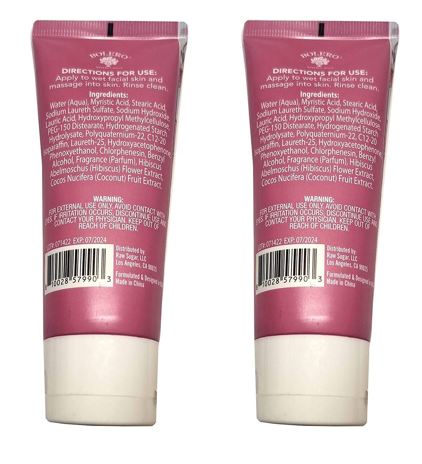 Bolero Hydrating Foaming Cleanser Hibiscus Flower & Coconut 2.5fl oz Set of 2