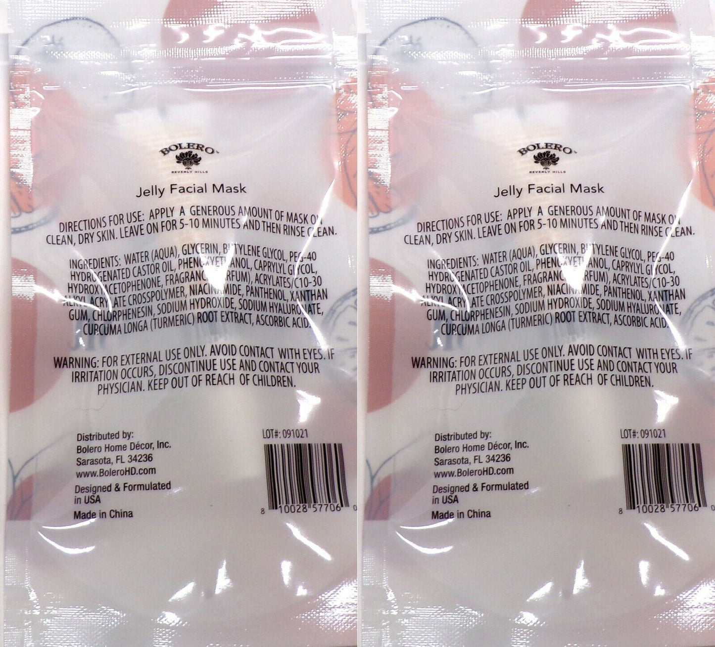 Bolero Jelly Facial Mask Turmeric + Vitamin C 0.5fl oz 14.7ml (Set of 2)