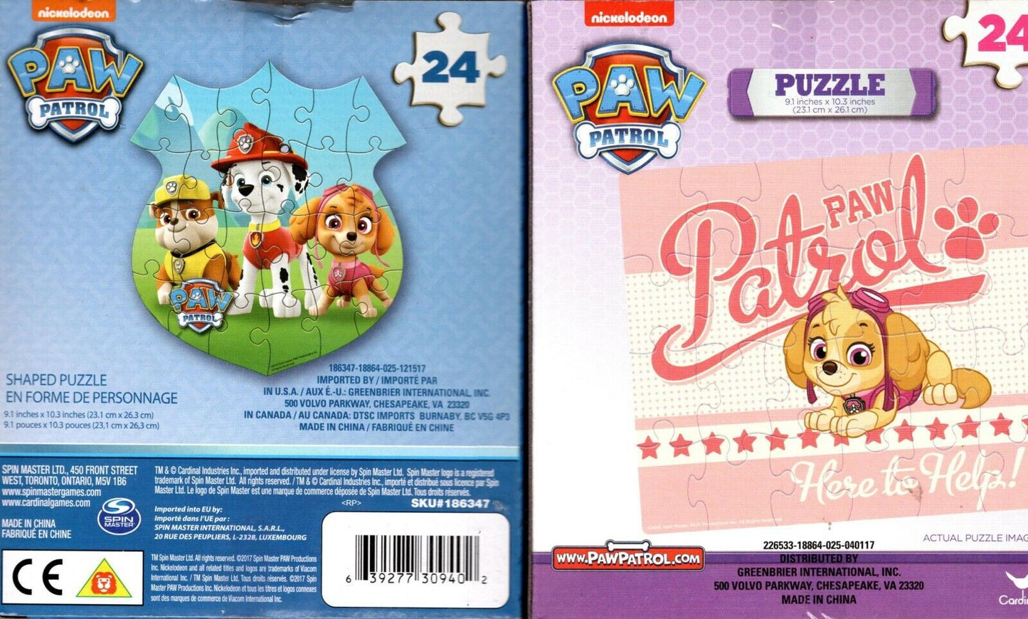 Nickelodeon Paw Patrol - 24 Pieces Jigsaw Puzzle (Set of 2)