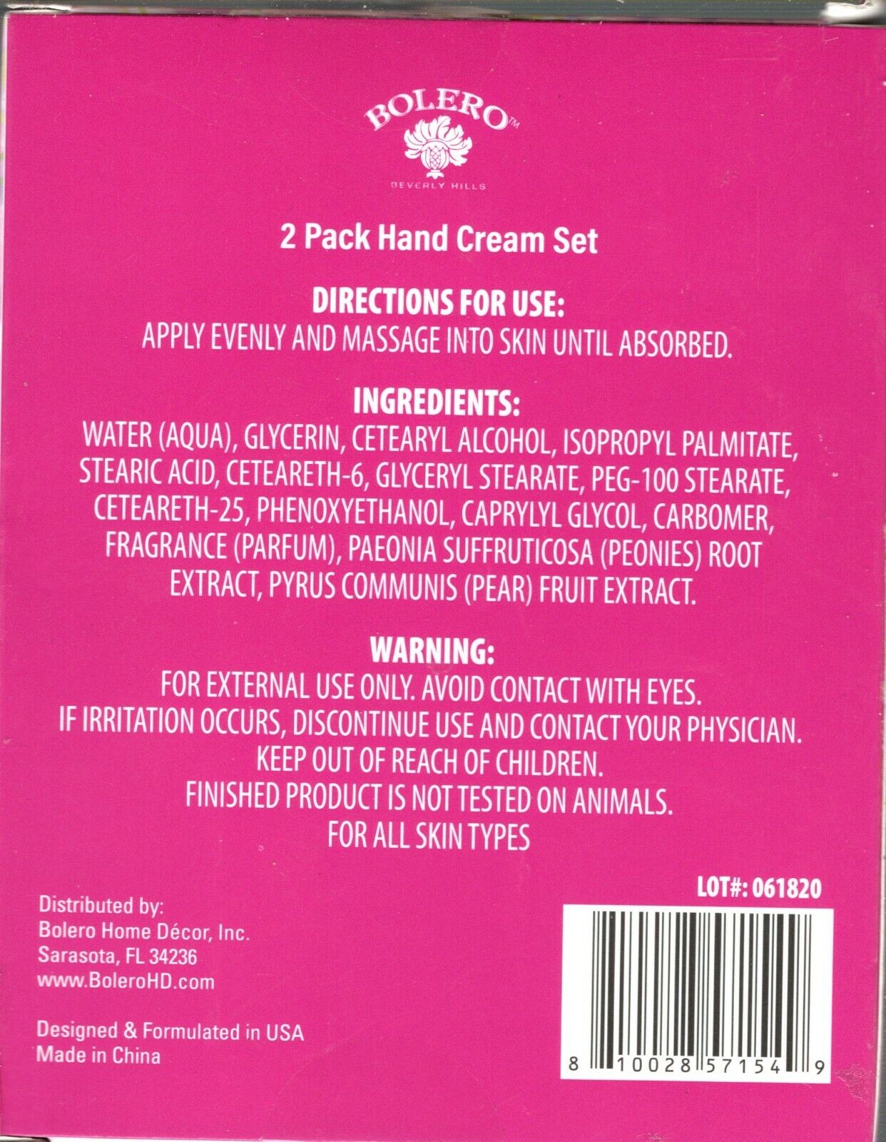 Peonies + Pear Hand Cream 2 Pack Set Moisturize 2 x 1fl oz (30ml)