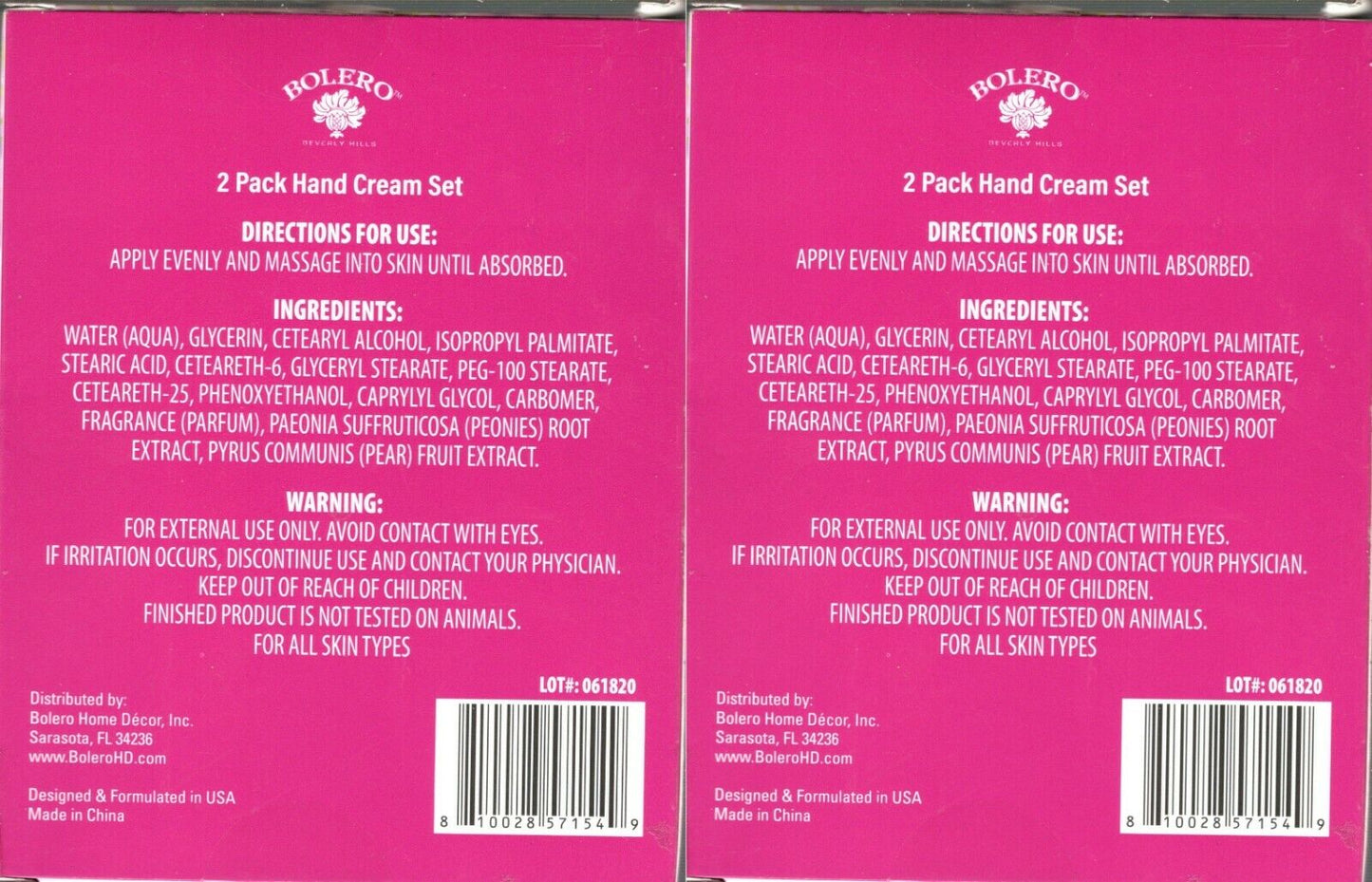 Peonies + Pear Hand Cream 2 Pack Set Moisturize 2 x 1fl oz (30ml) (Set of 2 Pack